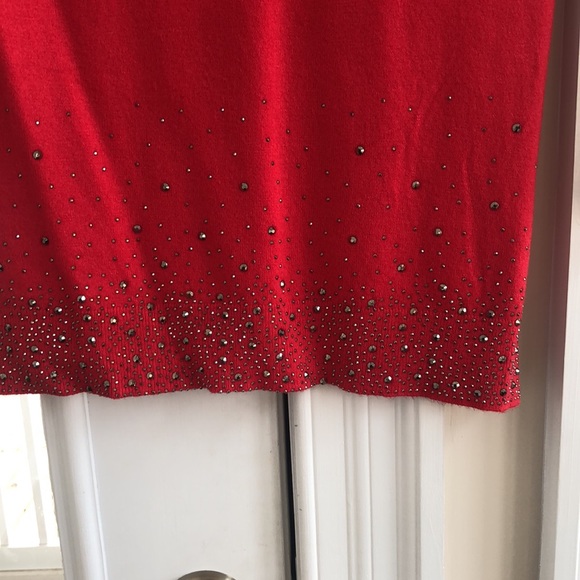NWT beautiful red sweater with rhinestones.Lightweight sweater. - Picture 3 of 5
